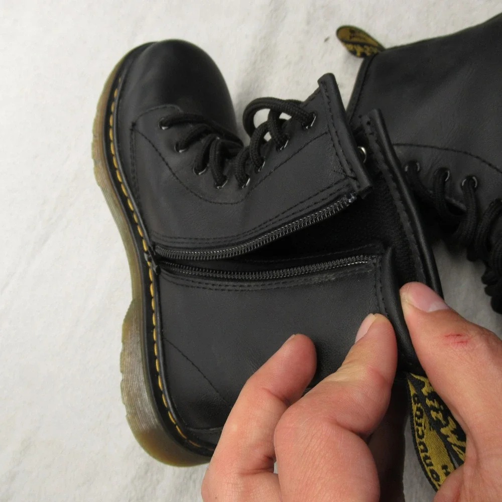 Dr Martens Boots Juniors 4M 5L Black Leather Combat Side‎ Zip Chunky 1460 J NEW